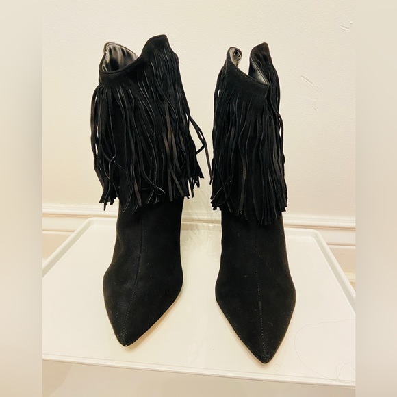 Schutz Black Suede Fringe Ankle Booties - Picture 3 of 6